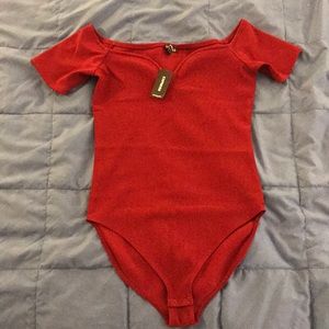 Express Red Off The Shoulder Bodysuit